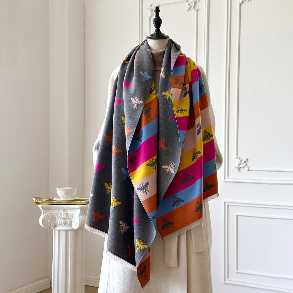 Women'S Luxury Cashmere Pashmina Scarf Extra Warm Thick Shawl Rich Winter Print Foulard Blanket Wrap For Fashionable Warmth