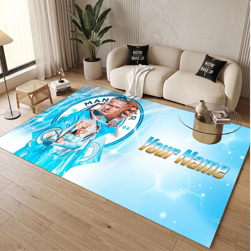 Custom Rug Erling Haaland Pattern Print Name Text Soft Non‑Slip Floor Carpet for Home Indoor Decoration