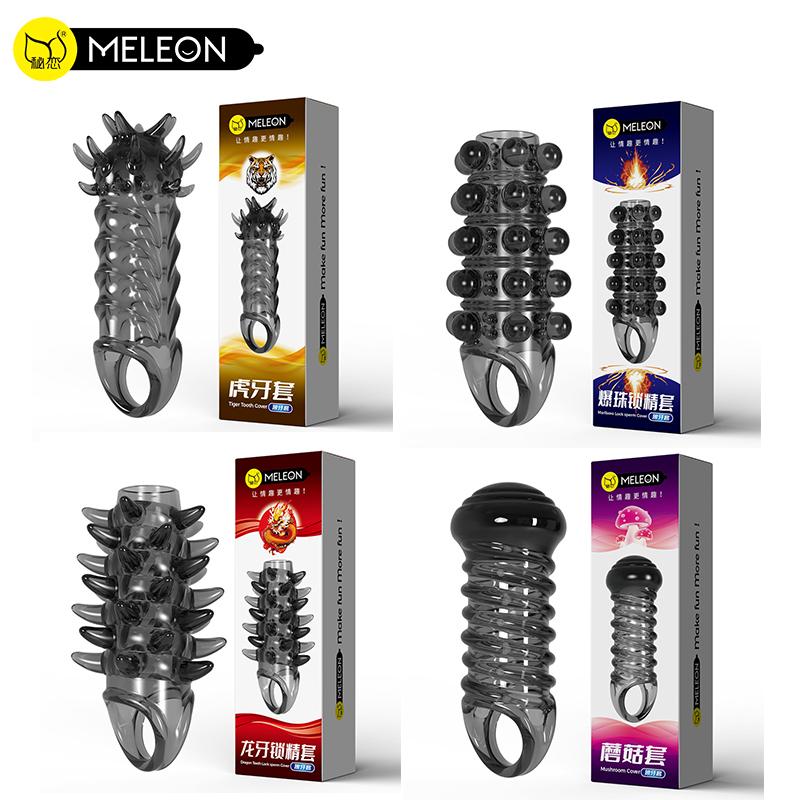 MELEON Soft Elastic Penis Extension Sleeve Delayed Ejaculation Condoms Cock Extender Increase Dick Sleeves Adult Sex Toys For Men