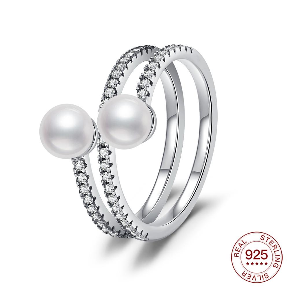 Nouvelles Bagues Bague en Argent 925 Bague Originale en Argent Perle Pour Femmes Luxe Zircon Simple Bague de Doigt Bijoux Cadeaux Amoureux