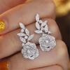 Cute Female White Zircon Stone Silver Color Flower Stud Earrings Lovely Bridal Wedding  For Women