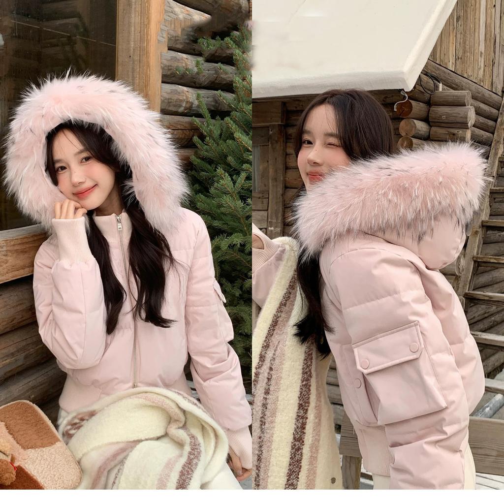 waist thin cotton-padded clothes women's short winter thickened large fur collar hooded cotton-padded clothes new small cotton-padded jacket women's