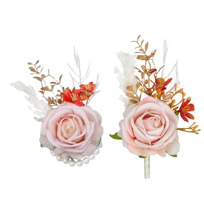 Corsage And Boutonniere Set Rose Prom Flower Wrist Corsage Bracelets For Wedding Bridesmaid Man Groom Wedg Flowers Accessories