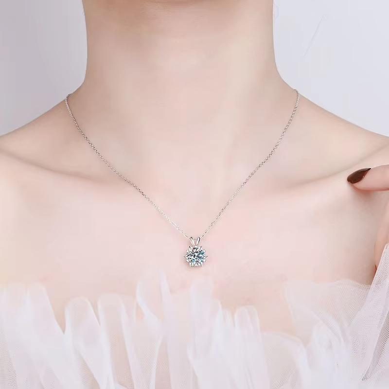 Mosang Necklace S925 Pure Silver Collar Chain Stone Pendant One Carat Wedding