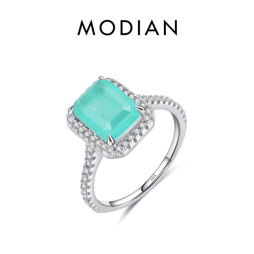 MODIAN 925 Sterling Silver Luxury Rectangle Emerald Cut Sparkling Ring Platinum Plated For Women Wedding Statement Jewelry Gift