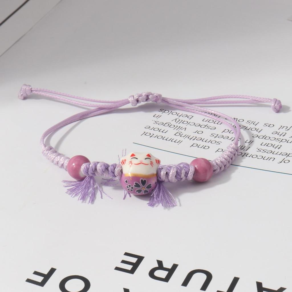 Lucky Cat Candy Color Braided Bracelet for Women