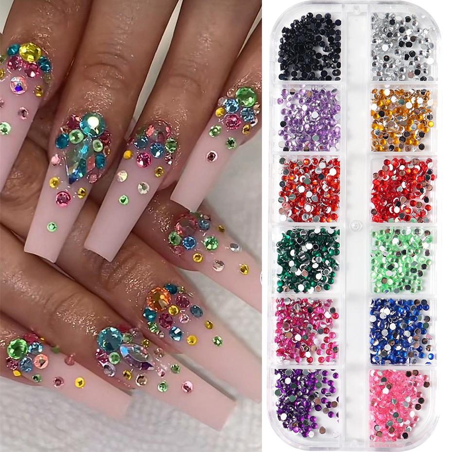 Xiaomi 12 Colors Mini Crystal Nail Art Rhinestones 2mm Flatback Colorful Gemstones Versatile Decorations for Nails Jewelry Accessories