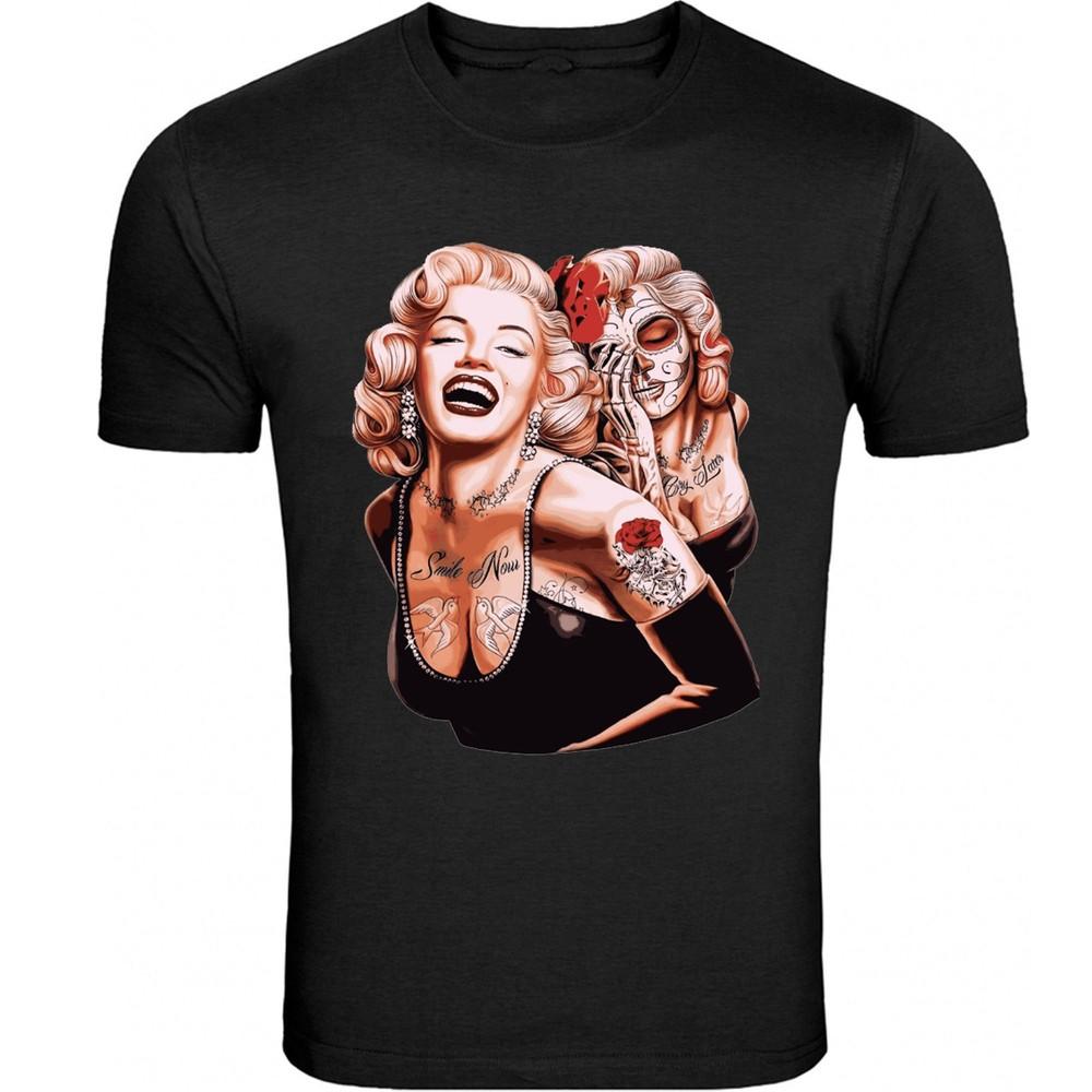 Marilyn Monroe Tee Black and White Unisex gold tattoo roses face S-5XL T-Shirt Unisex T-Shirt S