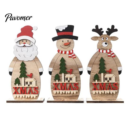 Handmade Tiered Wood Trays Nordic Style Wooden Christmas Ornaments, Cute Santa Claus/Snowman/Reindeer Party Home Accents Figurine for Holiday