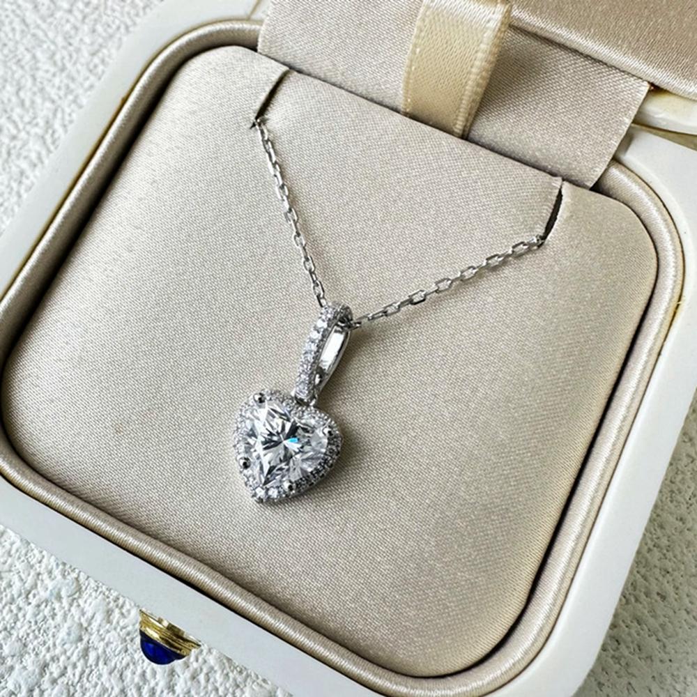 Vinregem 100% 925 Sterling Silver VVS1 3EX D Color 1.2CT 7MM Heart Cut Real Moissanite Diamond Gemstone Pendant Necklace Fine Jewelry GRA