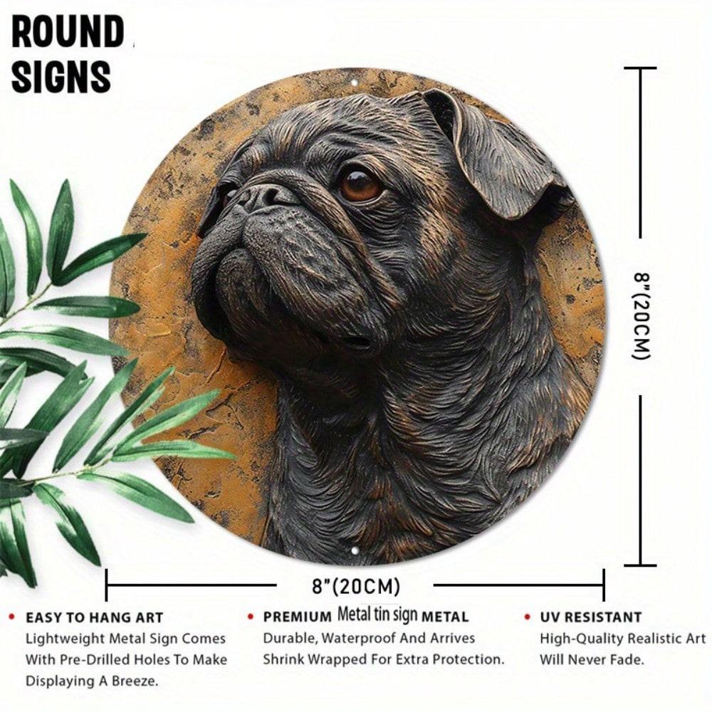 Забавная мопс Круглая металлическая табличка Декор для дома и сада Подарок Настраиваемая 20x20