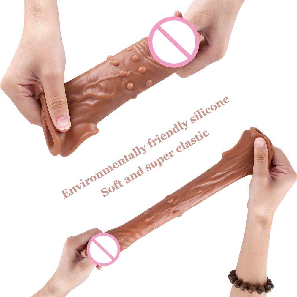 Realistic Penis Sleeve Extender Lifelike Cock Sleeve Dealy Extension Penis Ring Enlarger Male Masturbator Adult Sex Toys for Men