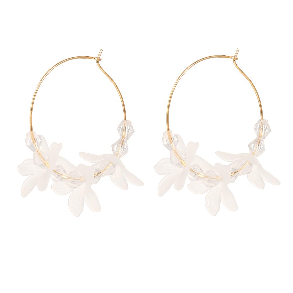 Versatile Personalized White Flower Petal Pearl Earrings, Silver Needle Earrings