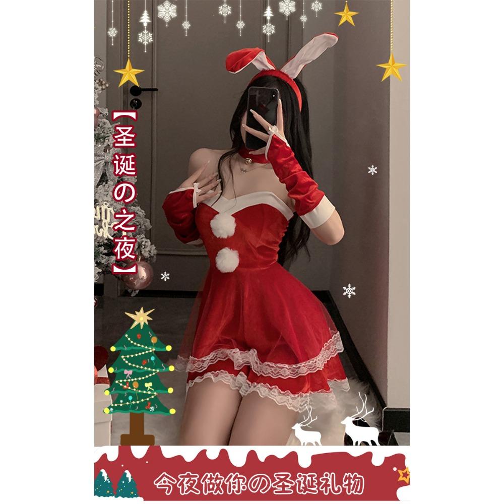 Fun Autumn and Winter Sexy Christmas Outfit Cute Plush Bunny Suspender Sexy Underwear Slim Uniform Set 6219