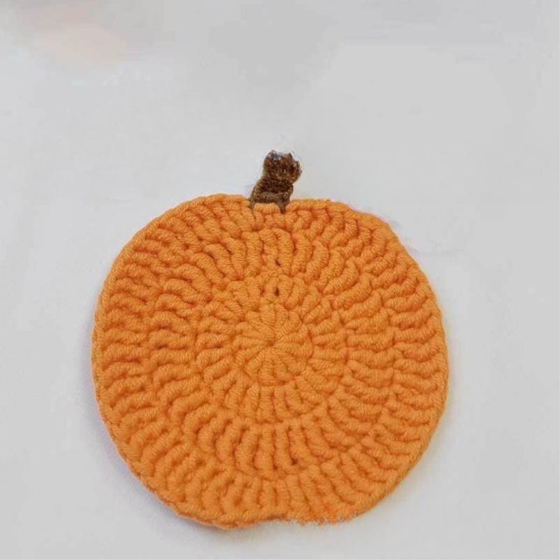 1pc Crocheted Non-slip Knitted Coaster Cup Mat Holder Coffee Tea Drinks Pumpkin Coaster  Drink Stand Kitchen Insulated Pad
