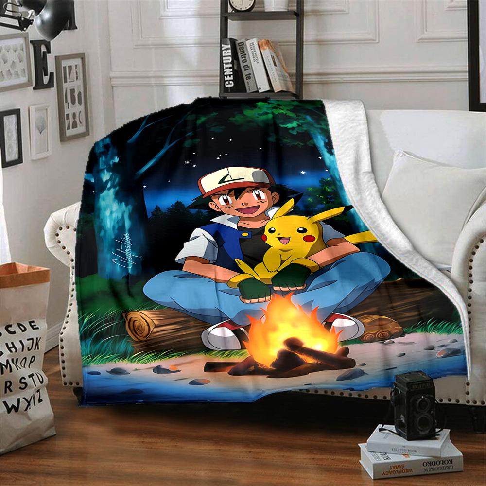 1pc Pokemon, Pikachu Blanket Lightweight Flannel Blanket Throw Blanket For Sofa, Bed, Travel, Camping, Livingroom, Office, Couch