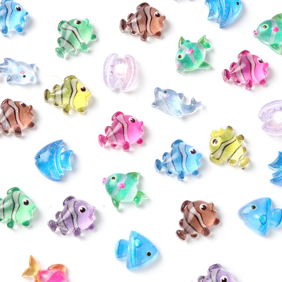 Xiaomi 12 Grids 3D Cute Fish Nail Charms Set Ocean Fish Resin Nail Art Decorations Dolphin Shell Nail Accessories Summer Beach Manicure