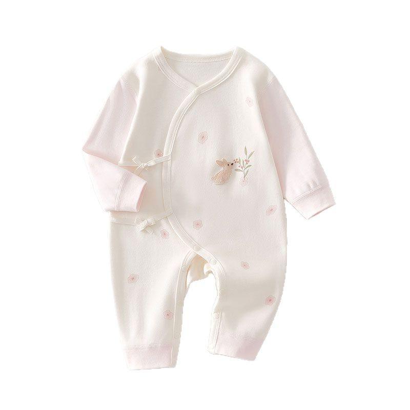 Newborn Baby Kimono Romper, Cotton Seamless Infant One Piece Outfit, Long Sleeve Butterfly Style Crawling Pajamas for Spring Autumn