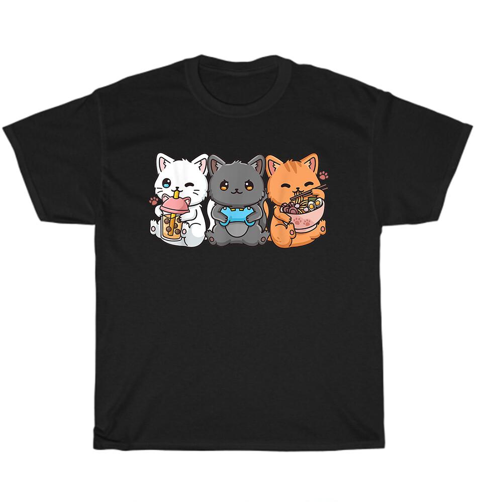 Anime Boba Tea Bubble Tea Gaming Gamer Ramen Cat Kitten Pet Lover T-Shirt Unisex 4XL