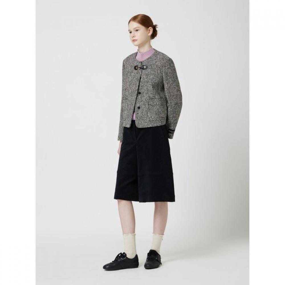 Round Neck Buckle Decor Tweed Jacket C254msf038