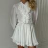Women's White Ruffle Blouse and Mini Skirt Set Elegant Two Piece Outfit