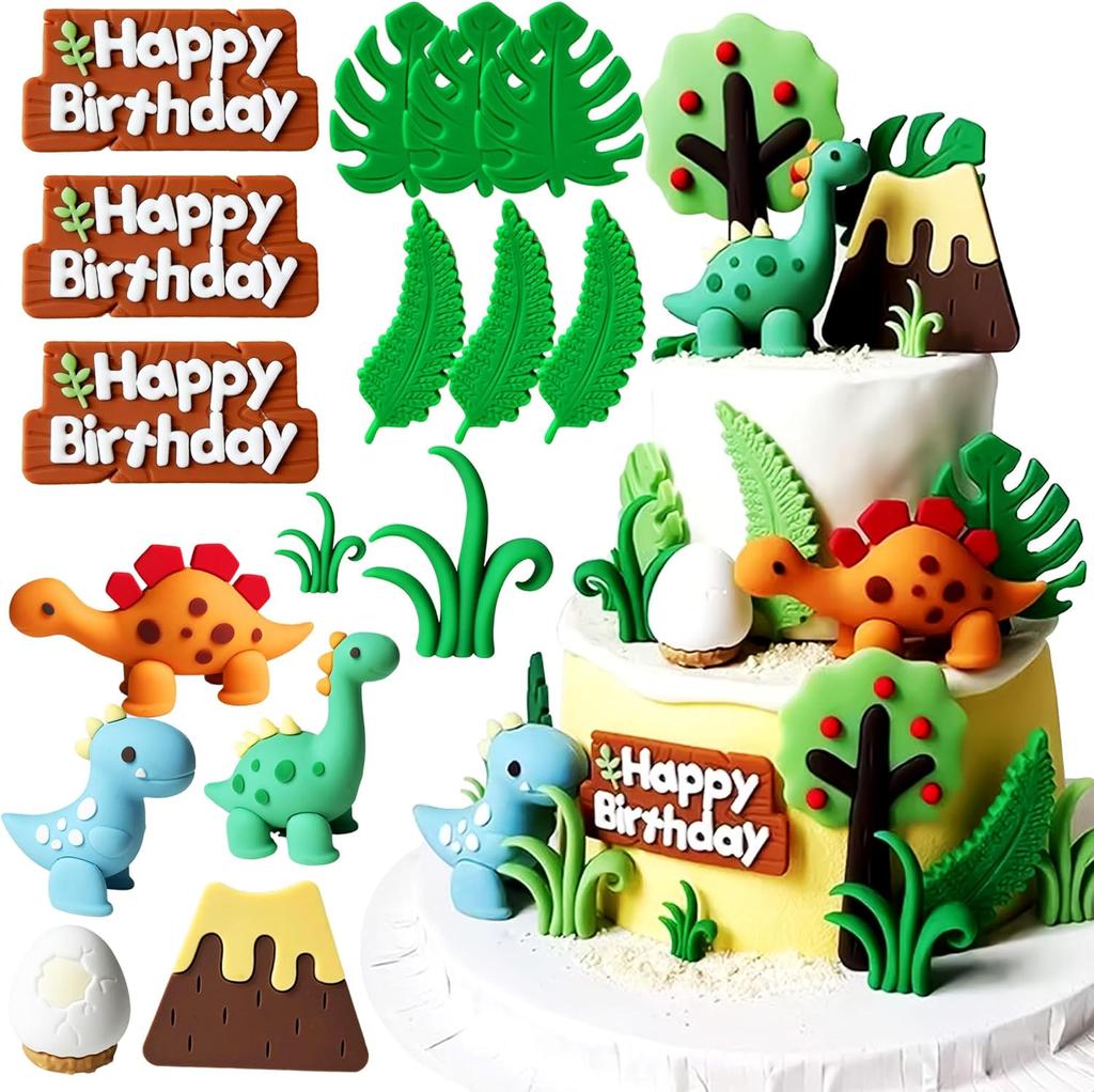 Luxury Dinosaur Cupcake Topper Little Dinosaur Cake Decorations Green Rex Three Dino Cake Toppers for Birthday Baby Shower Party