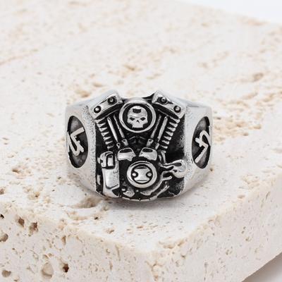 Personalized Retro Motorcycle Engine Men's Titanium Steel Ring
