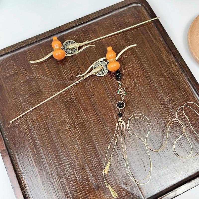 Chinese Style Gourd Tassel Hair Stick For Women Elegant Metal Chopsticks Hanfu Hairpin Ancient Style Hair Accessories