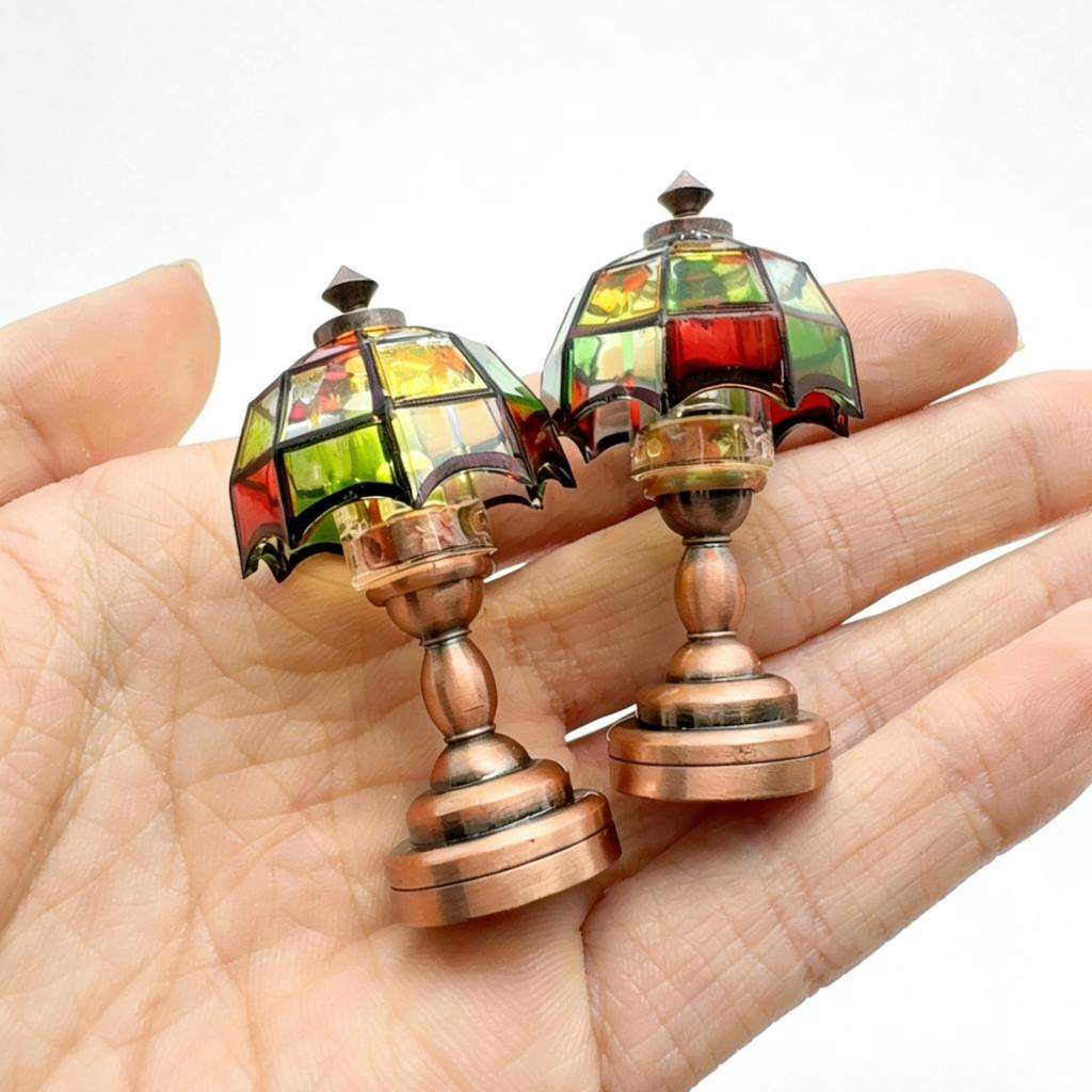 Dollhouse Mini Colored Glass Table Lamp Miniature Retro Colored Desk Lamp Dollhouse Furniture Decoration Home Decor