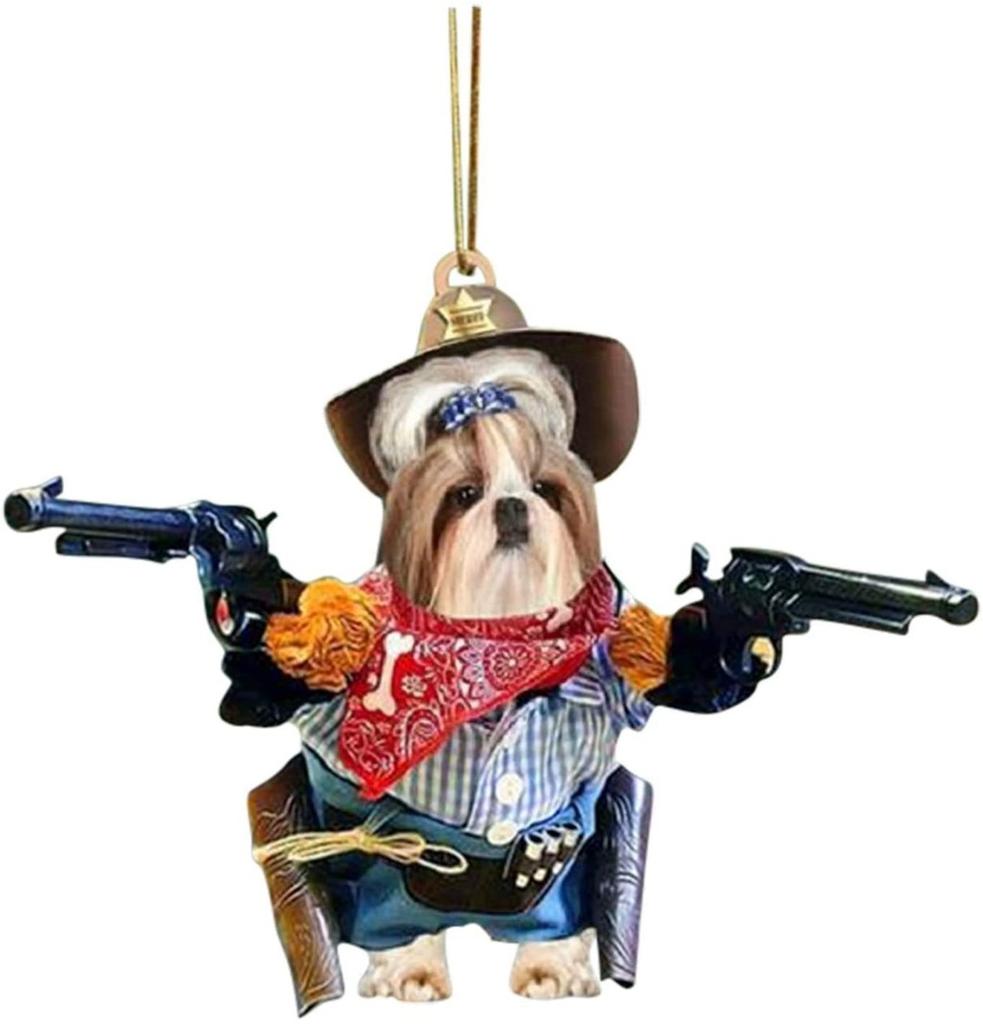 Acrylic Unique Dog Gun Car Ornament Festive Cartoon Style Decor For Auto Interiors