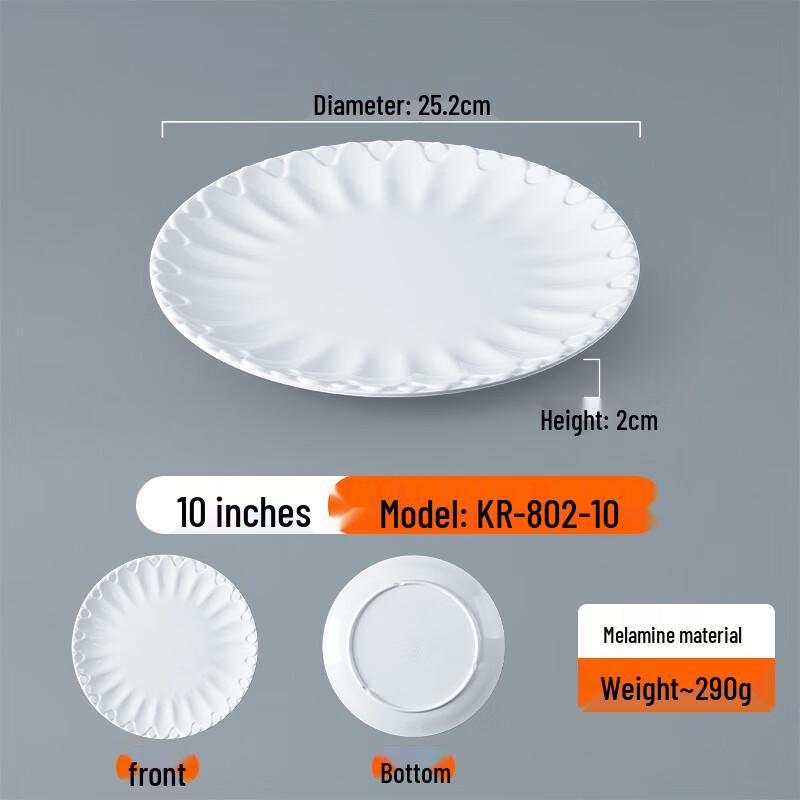 

Commercial Melamine Round Flat Plate, White, 5-Pack
