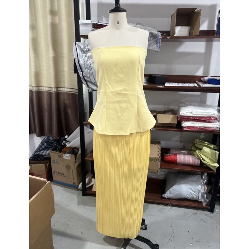 2025 Spring and Summer New Temperament Waist Hugging Tube Top Pleat Skirt sets Half Skirt Set