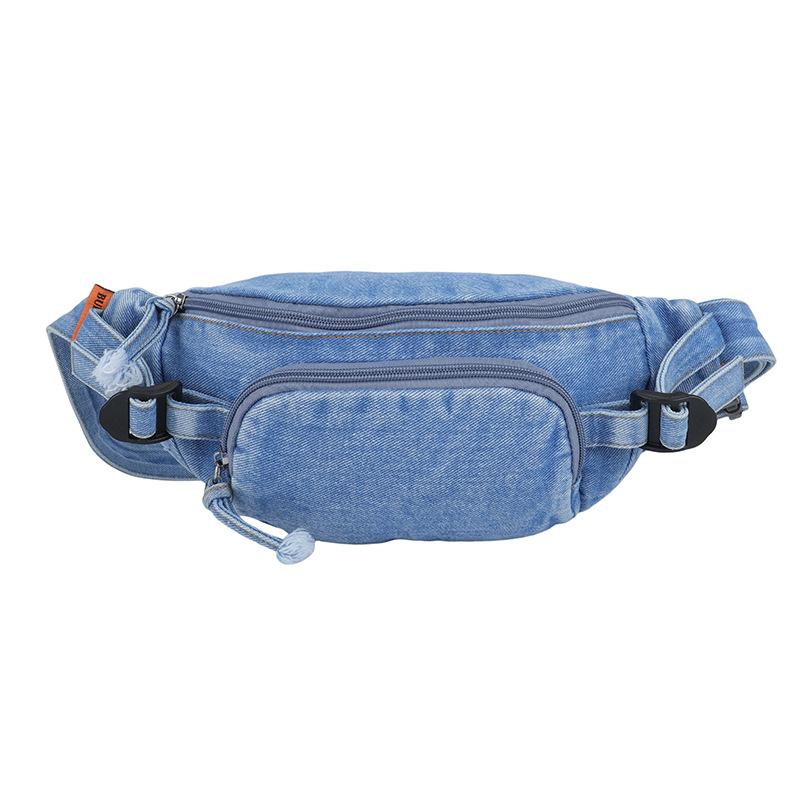 Vintage Effen Kleur Denim Heuptasjes Voor Vrouwen Draagbare Sport Taille Tas Vrouwelijke Stijlvolle Borst Telefoon Tas Dames Taille Pak gray