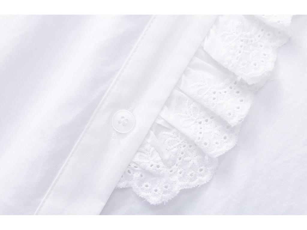 100% Cotton Romantic Lace Floral Stand Collar Embroidered Hollow Out Shirt Top