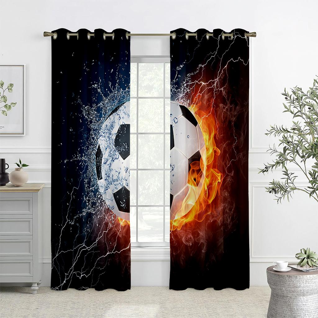 3D Colorful Football Ink Splashing Design Art Curtains, 2 Panels, Kids Room, Bedroom, Living Room, Balcony Decor