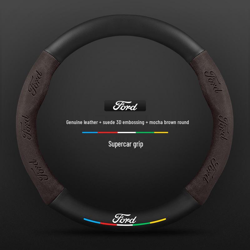 Genuine Leather Suede Carbon Fiber Steering Wheel Cover for JMC Ford Territory 2019-2021, Universal All-Season Model
