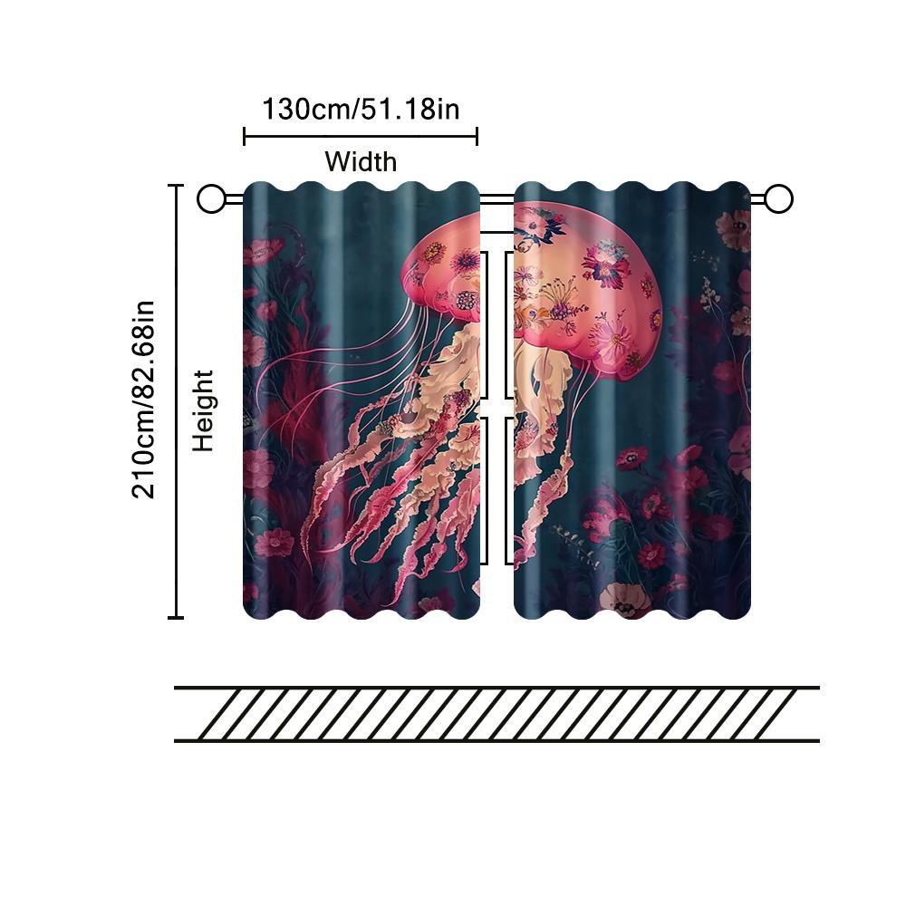 2 Pcs   Filtering Curtains (excluding Rods   Non-movable   Without Batteries) Anime Theme Anemones and Flowers for Use In Bedrooms