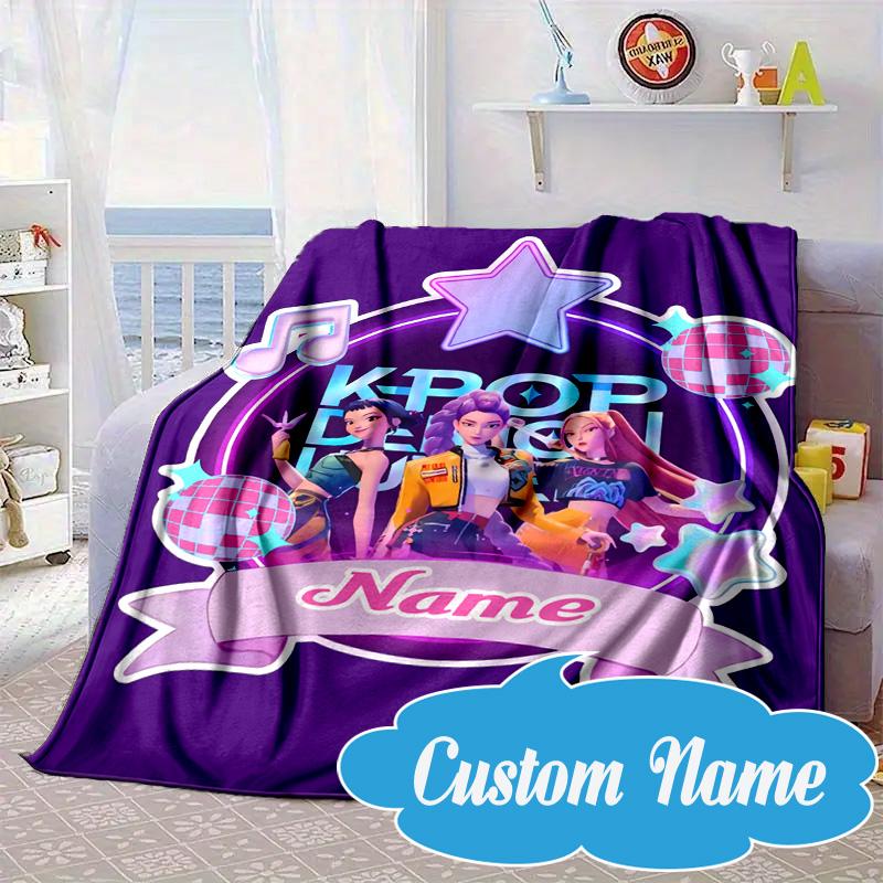 Custom Name Music Stars KPop Demon Blanket bed sofa Blanket Flannel Blanket for Camping, Hiking, Picnic Essentials,gift for Fan family