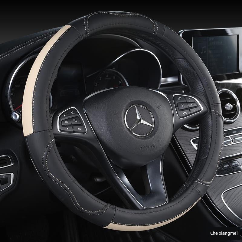 [First Layer Cowhide] Car Steering Wheel Cover, Suitable for All Seasons, Non-Slip, Wear-Resistant, Sweat-Absorbent, Stylish Genuine Leather Cover