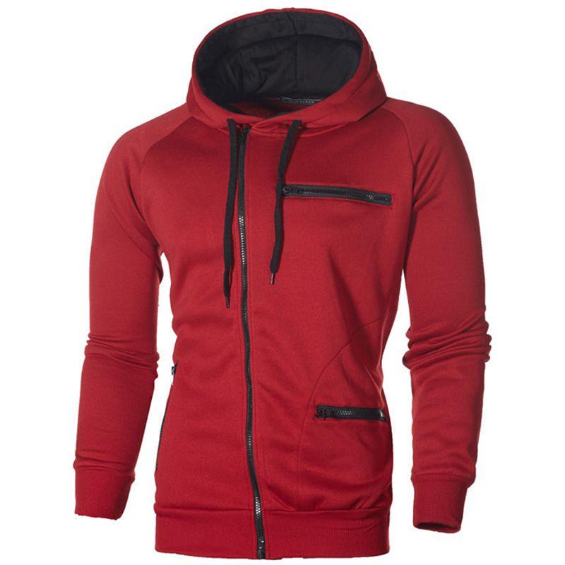 Cozy Men's Autumn Winter Hoodie Hooded Sweatshirt With Drawstring And Full-zip Closure