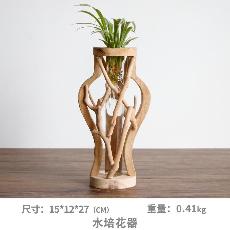 Pure Handwork Wooden Vase Decorated Solid Wood Flower Pot for Creative Glass Floral Hydroponic Container Home Decorative Vase