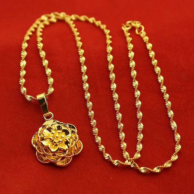Elegant Gold Plated Alloy Pendant Necklace Women Water Wave Chain Minimalist Floral Geometric Design Locket 21-50cm
