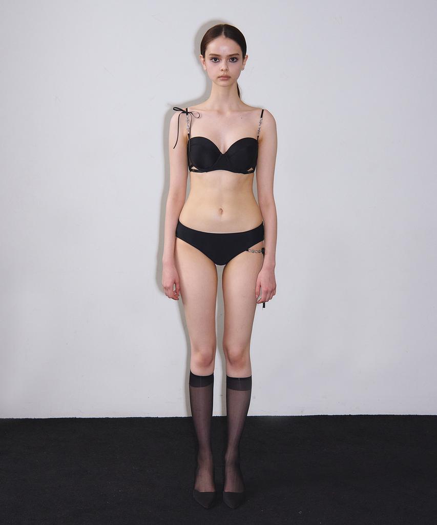 VINAJ N Chain Ribbon Half-Cup Bikini Bra (Black)
