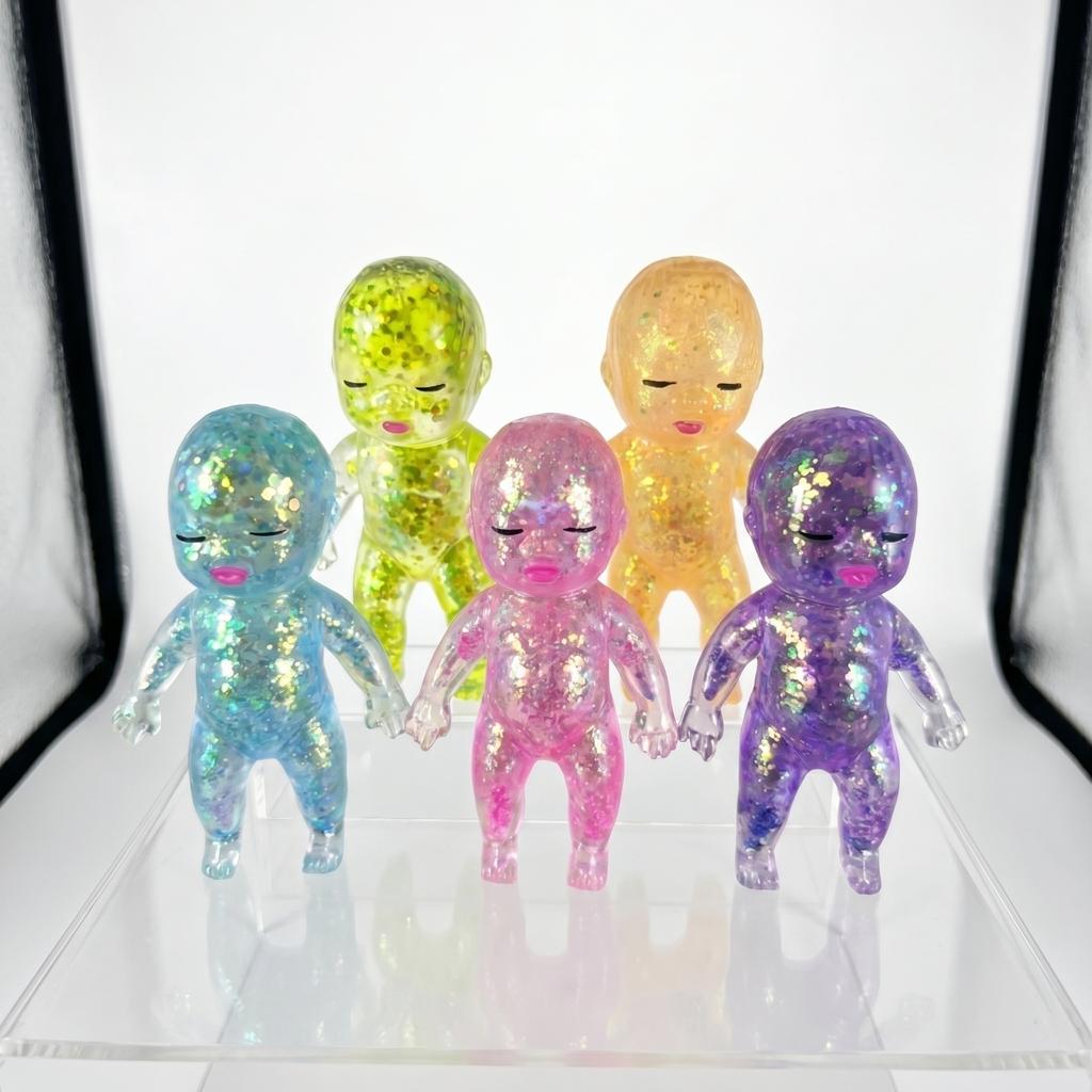 Soft Glitter Squeeze Doll Toy 11cm Stress Relief Fidget Figure for Children and Adults Sensory Relaxation Decor