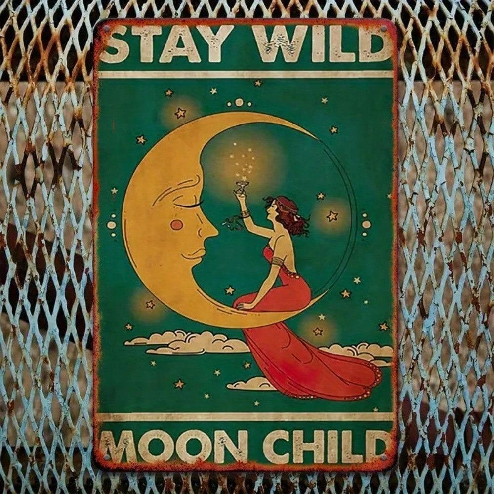 Vintage Metal Tin Sign Wild Moon Youth Retro Wall Decor for Home Bar Cafe Garage