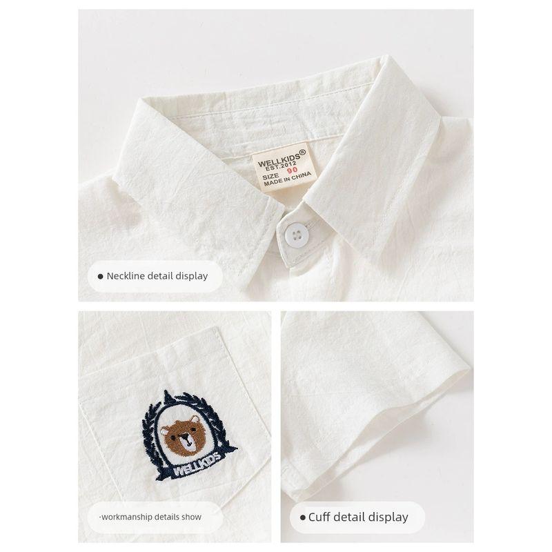 Boys' Short-Sleeved Shirts, Summer Kidsren's Clothing, Kidsren's Shirts, Lapel Shirts, Baby Boys' Half-Sleeved Bear Tops, Pure Cotton Clothes