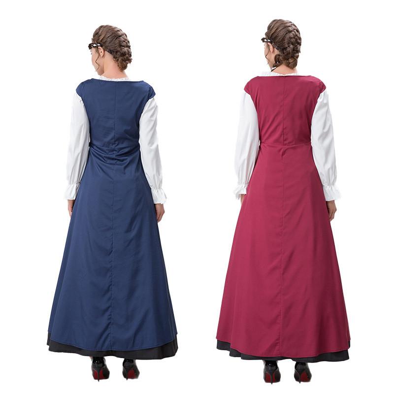 Stylish Renaissance Inspired Square Neck Dress Set In Rich Colors For Theatrical Performances