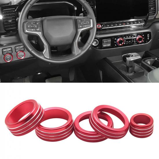 Dashboard Console Adjust Knob Cover Red Trim kit For Chevy Silverado -2025