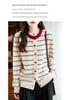 Women's Striped Color Block Pure Wool Thick Knit Cardigan Sweater