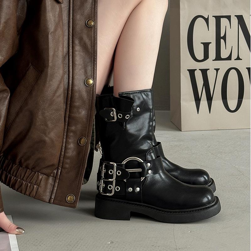 Fashion Med Heel Boots Women's Rubber Shoes Rain  Fabric PU Hoof Women's Rubber Boots Shoes Rain Med PU Hoof Heels